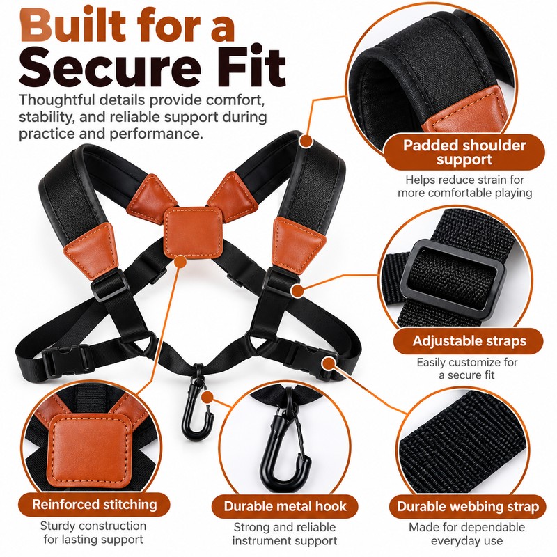 Adjustable Saxophone Shoulder Harness for Instrument Support – Double Shoulder