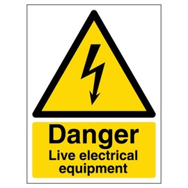 V Safety 68021AN-R Danger, Live Electrical Equipment Warning Sign - Portrait - 150mm x 200mm - 1mm Rigid Plastic, Black/Yellow