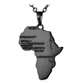 U7 Black African Chain for Men Map of Africa Pendant Womens Jewellery
