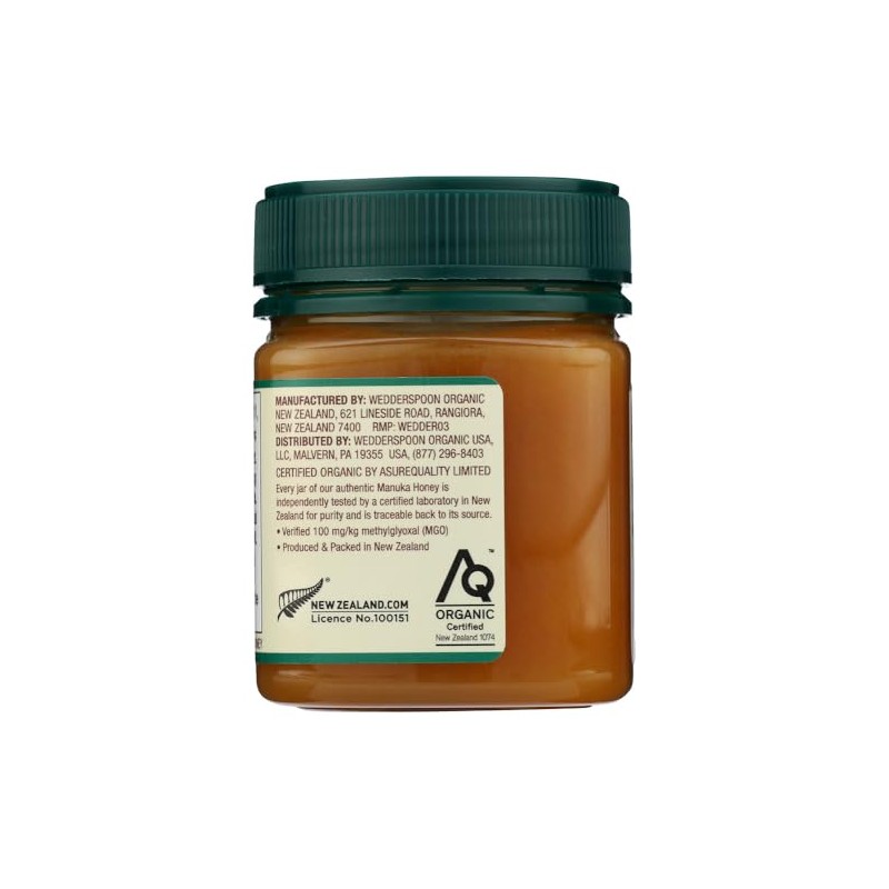 WEDDERSPOON Organic Raw Manuka Honey MGO 100, 8.8 OZ