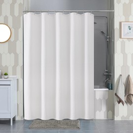 Waffle Shower Curtain with Metal Shower Curtain Rings Fabric Textile Bath Curtain Anti Mould Bathroom Curtain Set Waterproof Bath Curtain Heavy Shower Curtain Bathroom - 152 x 182 cm (White)