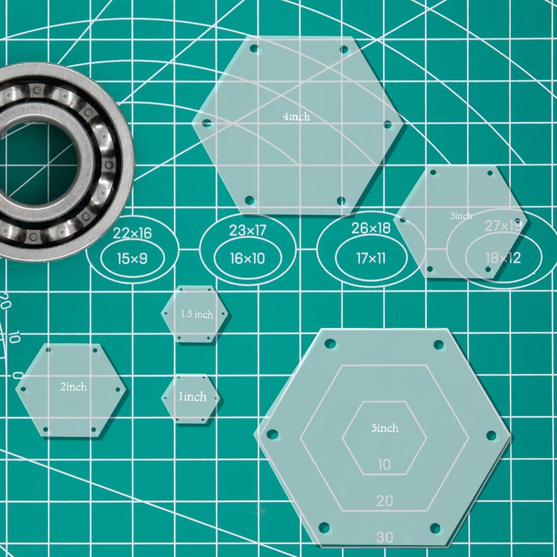 BOXOB 6pcs Hexagon Quilting Templates Set, 1" 1.5" 2" 3"