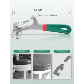 Upgraded Bucket Opener Tool 5 Gallon, 8.5 Inch Aluminum Paint Bucket Lid Opener Wrench with Non-slip Rubber Handle Grip, Metal Can Opener Lid Pail Remover Tool for Home Industrial