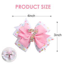 2Pcs Birthday Hair Bow for Baby Girls 2 3 4 5 6 7 Years Sprinkle Decorations Confetti Ice Cream Party Pink Pigtail Hair Accessories for Seven 7th Birthday