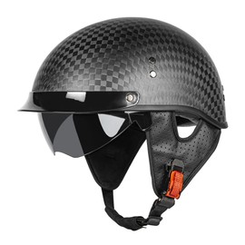 Carbon Fiber Motorcycle Half Helmet for Adults – DOT Approved Lightweight Open Face Helmets with Smoked Sun Visor, Retro Skull Cap Design for Men & Women Summer Riding (12K-Matte Black,Large)