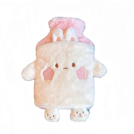 Hot Water Bottle with Plush Bunny Cover, Pink Rabbit Design, Heat Therapy for Cramps, Winter Comfort