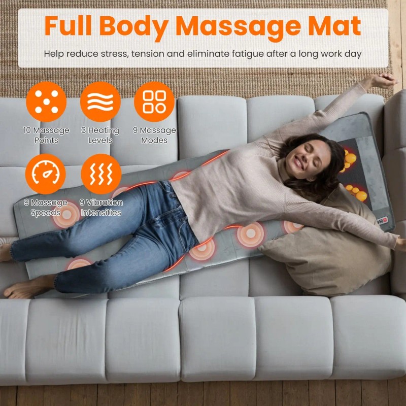 Full Body Electric Heat Vibration Massage Pad Cushion Back &