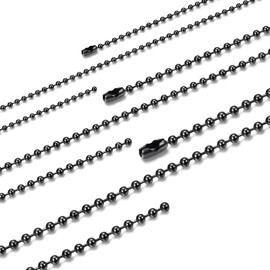 FOSIR 2.4-4mm Stainless Steel Black Ball Chain Necklace for Men Women, 3Pcs Beaded Military Chains for Men, Dog Tag Chain Necklaces Set, 18-30 Inch