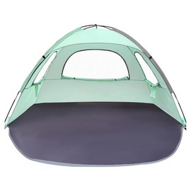 Beach Tent  Sun Shade Shelter for 2-3 Person with UV Protection,  3 Mesh Roll Up Windows  Extended Tent Floor Easy Set Up Outdoor - Color: Mint Green, Size: For 4 Persons