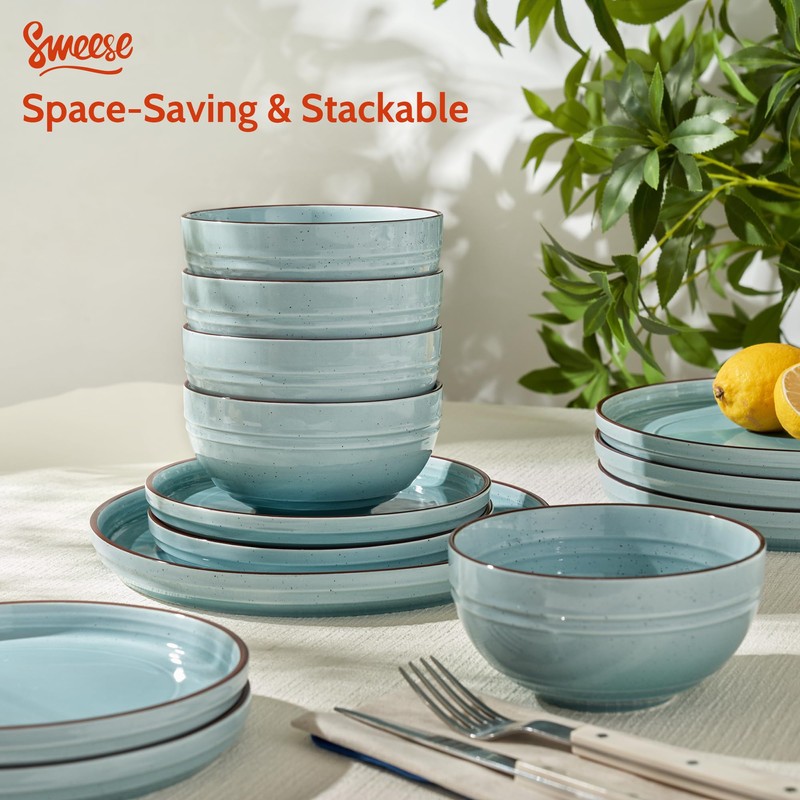 Sweese Plates and Bowls Sets, Porcelain Dinnerware Sets for 6,