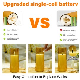 kakoya Flickering Flameless Candles Battery Operated with Remote and 2/4/6/8 H Timer Plexiglass Led Pillar Candles Pack of 9 (D2.3 xH 5" 6" 7") with Realistic Moving Wick Candles for Home Decor(Gold)