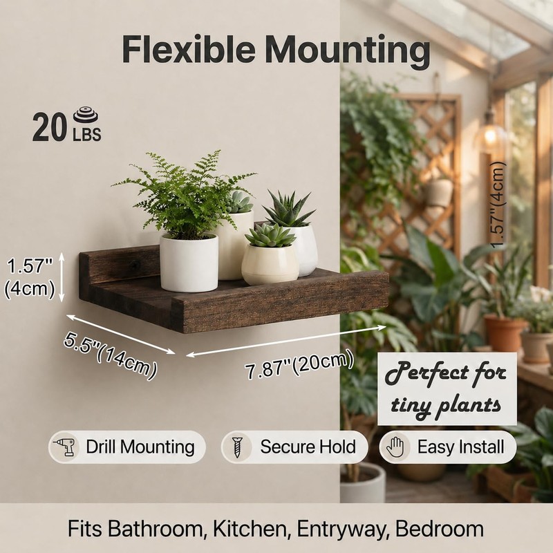 Z metnal Mini Floating Shelves, Small Natural Wooden Display Wall