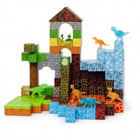 Magnetic Blocks for Kids Ages 4-8 – 100 Pc Dinosaur Toys with Glow-in-the-Dark Dinosaurs – 3D Pixel Cubes, STEM Building Toys for Boys & Girls Ages 3-12