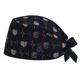 EKG Heartbeat Double-Sided Printed Scrub Caps for Men and Women with Buttons, Adjustable Static-Resistant Medical Hats, Classic and Breathable Surgical Caps with Sweatband for Long Hours, Ecg, One