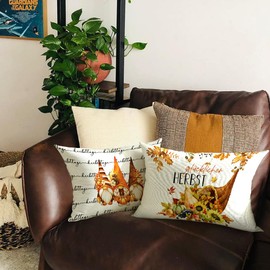 Cirzone Autumn Decorative Autumn Cushion Cover 30 x 50 cm Set of 4 Hello Pumpkin Decorative Autumn Cushion Autumn Decoration for Home Garden Sofa Bedroom