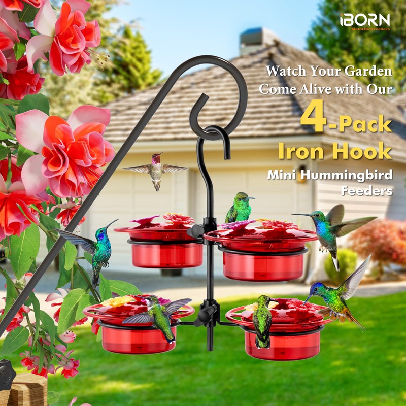 iBorn Small Hummingbird Feeder Hummingbird Feeders for Outdoors Hanging 4PCS