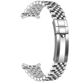 Kai Tian Premium Double Buckle 20 mm 22 mm Metal Watch Strap with Screw-In Adjustment Two Tone Polished Medium Brushed Outer Silver Watch Strap, No gemstone