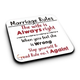 ER059 Funny Marrige Rules The Wife is Always Right Novelty Present Gift Printed MDF Wooden Coaster