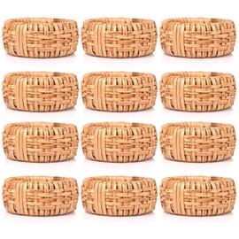 ALPHA Living HOME - Juego de 12 servilleteros de ratán natural hechos a mano para decoración de mesa, bodas, fiestas, cenas, juego de servilleteros rústicos estilo bohemio (café)