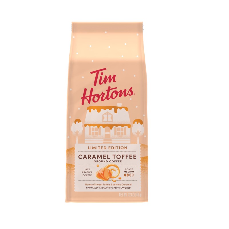 Tim Hortons 12oz Ground Bag, Caramel Toffee Flavored 100% Arabica