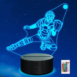 Ammonite Baseball Catcher Night Light, 3D Illusion Baseball Player Lamp for Kids, 16 Colors Changing with Remote, Kids Bedroom Decor as Xmas Holiday Birthday Gifts for Boys Girls