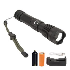 Strong Light Flashlight Aluminum Alloy USB Rechargeable Telescopic Zoom White Light Flashlight for Outdoor Emergency   Black