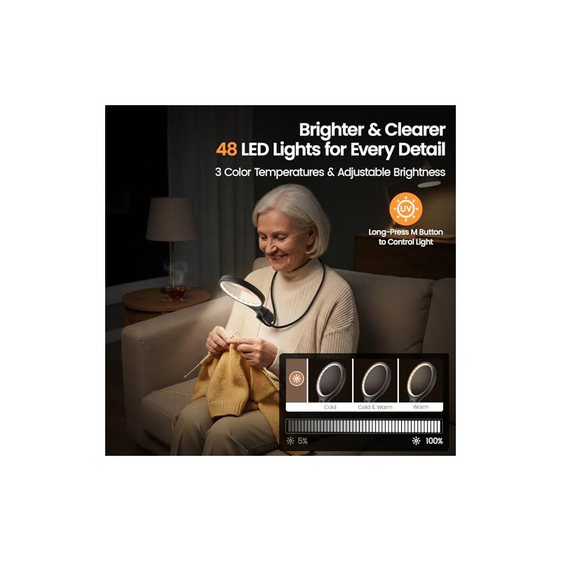 Lupa de cuello manos libres con 48 luces LED, 3