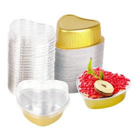 50 Sets herzförmige Kuchenformen, herzförmige Backformen, 100 ml, Mini-Aluminiumfolie, Cupcake-Förmchen für Valentinstag, Hochzeit, Partys, Dessert-Backbehälter (50, Gold)