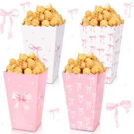 Sanixin 16 Pcs Pink Bow Popcorn Boxes Coquette Bowknot Popcorn Buckets Candy Snack Container for Girls Birthday Baby Shower Bridal Shower Decorations