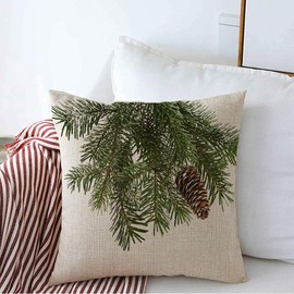 Decorative Throw Pillow Case Evergreen Pinecone Fir Tree Branch Beautiful Lump Winter On White Nature Coniferous Parks Outdoor Farmhouse Linen Pillow Cushion Cover for Couch Sofa Bed 20x20 Inch