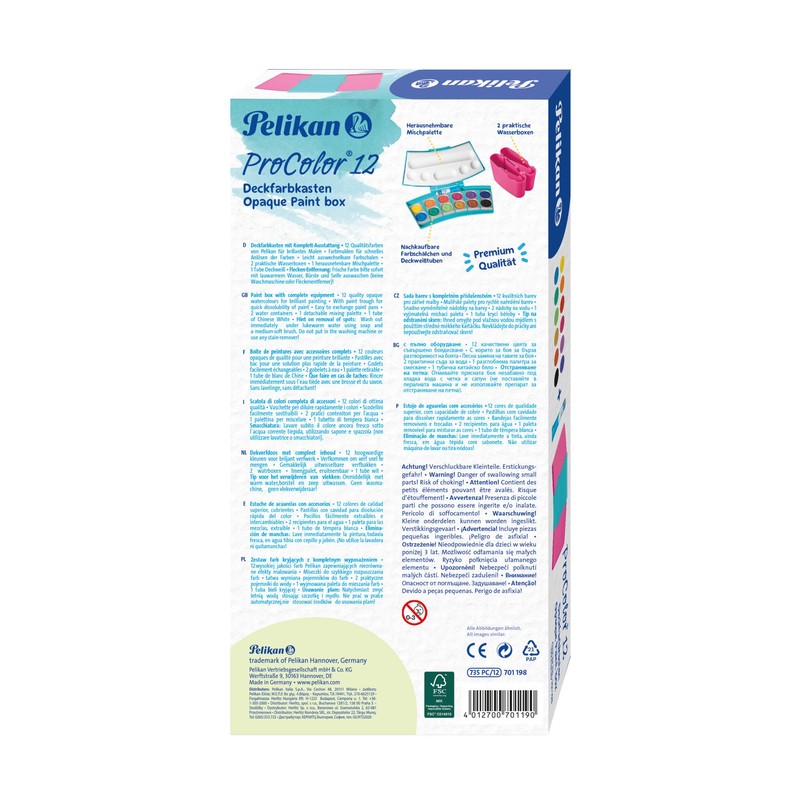 Pelikan 701198 ProColor Paint Box Turquoise / Pink 12 Colours