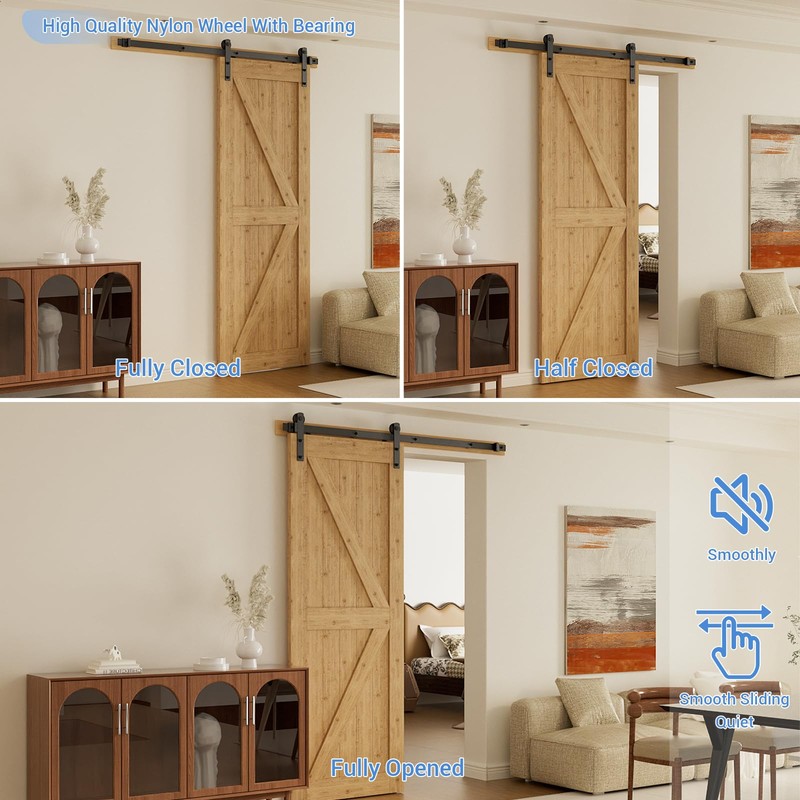 CCJH 6FT Heavy Duty Sturdy Sliding Barn Door Hardware Kit