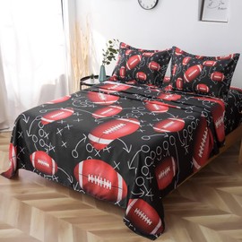 ADASMILE A & S Football Sheets Twin Size for Boys Kids Sports Bedding Sheet Sets with Flat Fitted Sheet and Football Pillow Sham 3D American Football Bed Sheet Set Rugby Bedding Set Gift for Boys