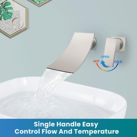 Airuida Wall Mount Bathtub Faucet, Tub Filler with Waterfall Tub Spout, Single Handle Bathroom Mixer Tap Brass Rough-in Valve Included Brushed Nickel