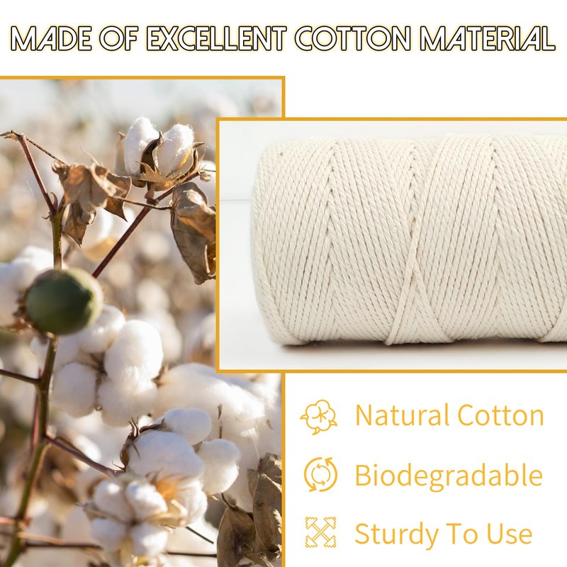 Uiopa Macrame Cord 1.5mm x 100m, Thick Rope Yarn Natural
