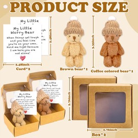 SEESUNO 2 PCS Bear in a Box Set, Little Pocket Worry Bear Hug with 2 Hats 2 Cards 2 Box for Family Friends Thinking of You Gifts