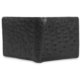 Genuine Ostrich Skin Leather Bifold Wallet with 8 Card Slots (Black)