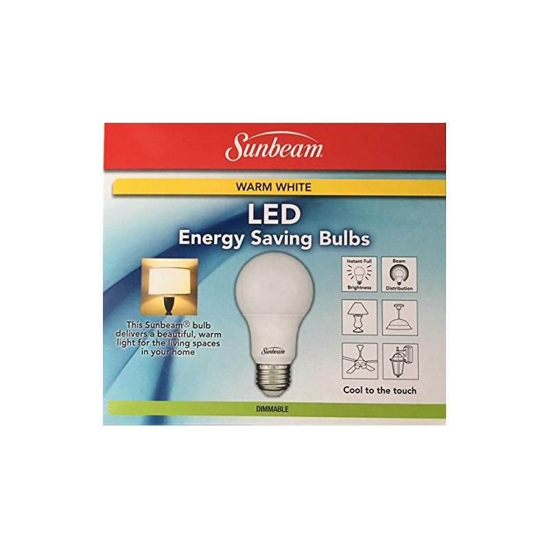 Sunbeam 60W LED DIMMABLE A19 Light 2 PACK, ENERGY STAR,
