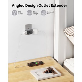 TROND Outlet Extender - 3 Prong Grounded Plug Extension Outlet, 3 Way Angled Wall Plug Splitter, Cruise Ship Essentials, Multiple Expander with 3 Electrical Sockets for Bathroom, Kitchen, Black
