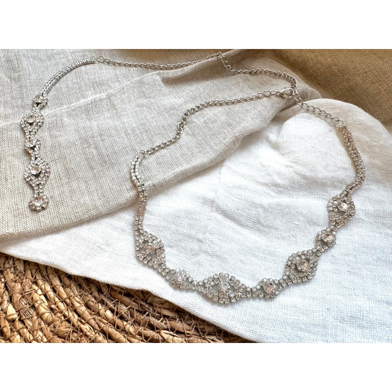 ONDEGO® Silber Rückenkette Rückenanhänger Rückenschmuck Brautschmuck Hochzeit Braut Schmuck Körperkette