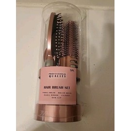 Professional Quality 5-Piece Professional Quality Hair Brush Gift Set, Mirror, Clip, Stand~Rose Pink