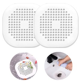 2 Pack Drain Cover Hair Catcher Pad, Silicone Tube Trap Shower with Sucker for Bathroom Kitchen, 5.5" Flat Square Rubber Strainer Plug Filter Bathtub Sink Home Drain Protectors, White