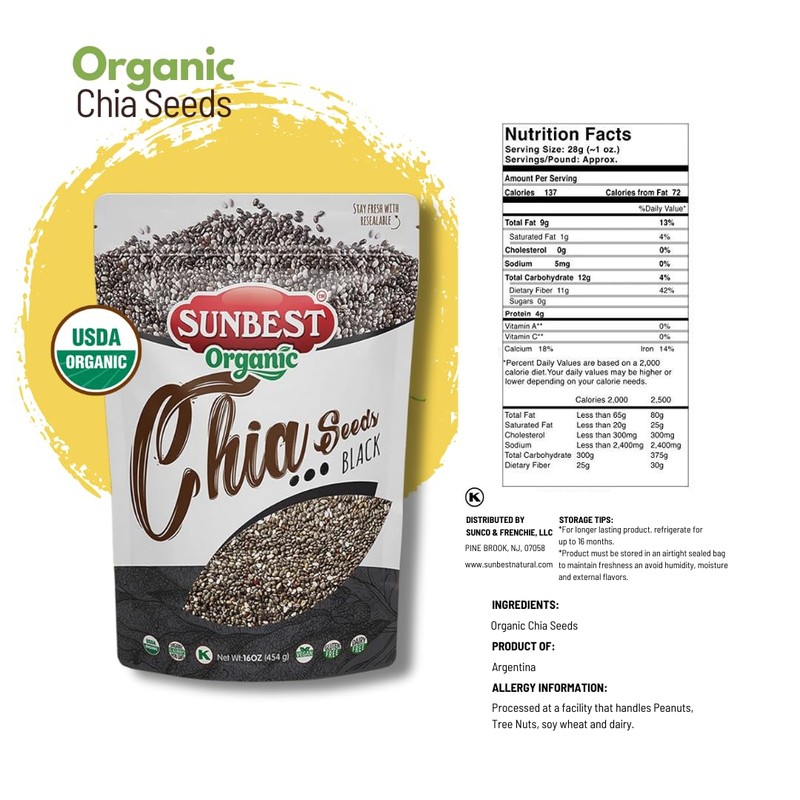 Sunbest Natural Organic Black Chia Seeds – 2-Pack (16 oz