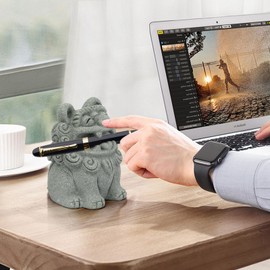BEIZHAN Cute Pen Holder for Deask, Lion Stone Pen Stand, Chinese Feng Shui Desk Organizer, Animal Figure for Office/Study Display Decoration