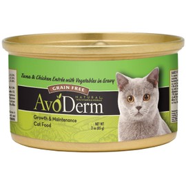 AvoDerm Natural Grain Free Tuna & Chicken Entrée with Vegetables Wet Cat Food 3 oz, (Pack of 24)