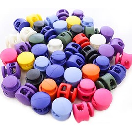 NODG 50 Pcs Assorted Colors Lanyard String Cord Clips Plastic Round Ball Shape Fastener Slider Toggles Clip Spring Cord Lock End Round Toggle Stoppers for Drawstrings Bags Shoelaces Backpacks