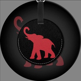 Luggage Tag Red Elephant Black, Pu Leather Bag Travel Suitcases Id Identifier Baggage Label for Women Men Boys Girls