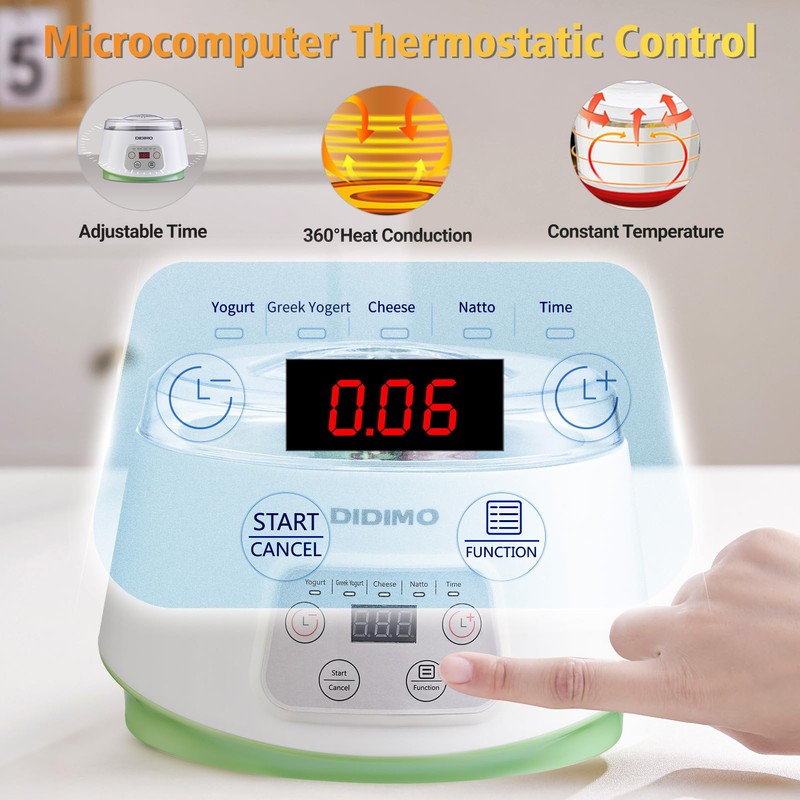 Yogurt Maker, Greek Yogurt Maker with Timer Control and Strainer,