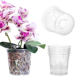 TRUEDAYS Orchid Pot - 4 Pack 4 Inch Clear Plastic Orchid Plant Pots with Drainage Holes for Indoor Outdoor Live Plants for Repotting
