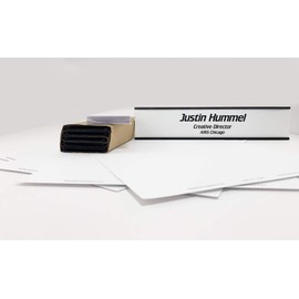 Wall or Door Nameplate Holder with Clear Plastic Inserts and Perforated Nameplate Inserts - Pack of 10 (Black, 10" x 2")